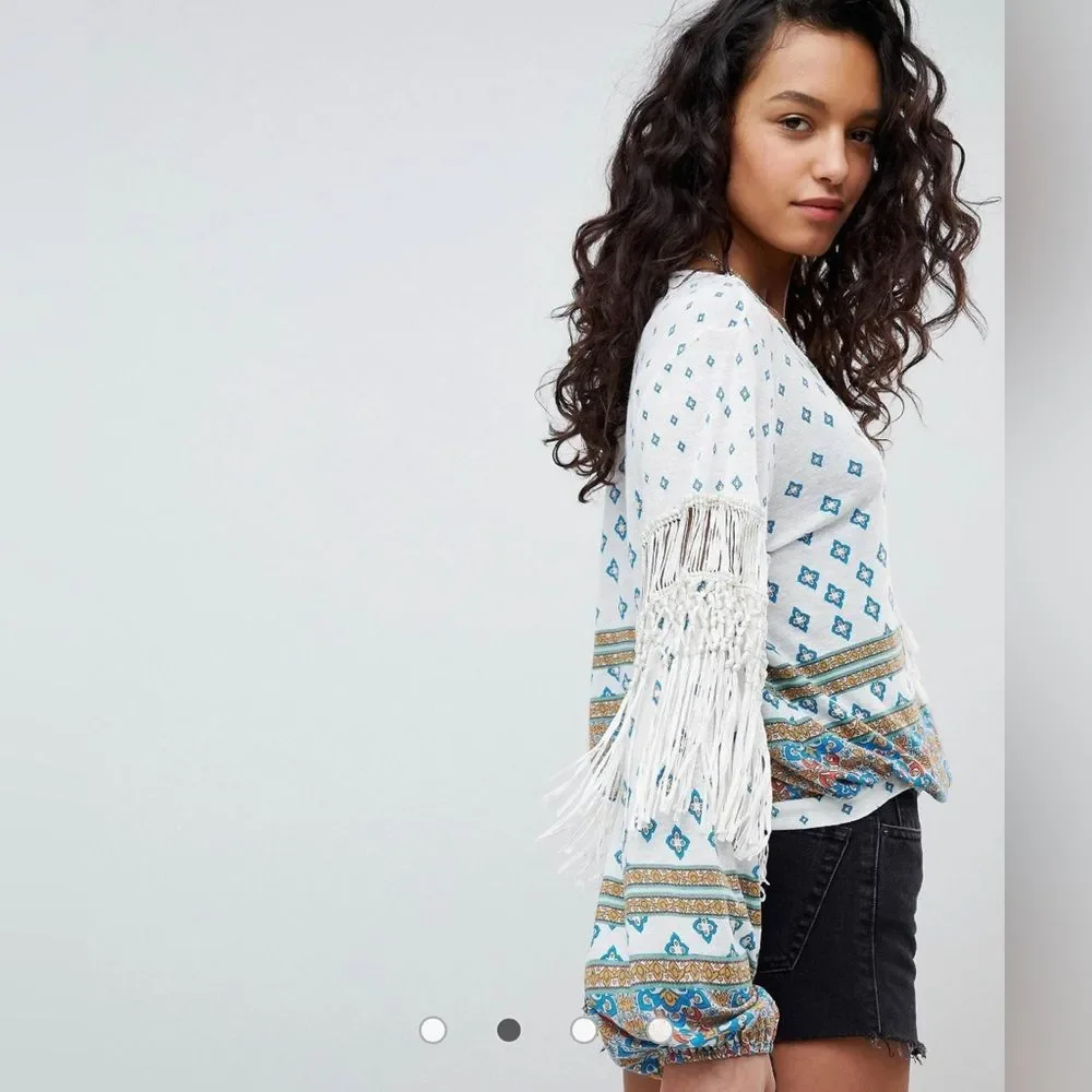 Free People Macra Maze Me Printed Blouse in Ivory Combo Size Medium